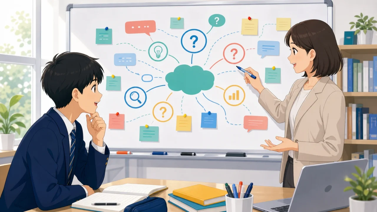 探究学習の授業で課題発見力を育てるためのフレームワークや問いの立て方をイメージしたアイキャッチ画像