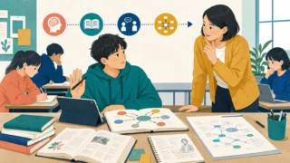 生成AIの回答と資料を比較して思考を深める高校生