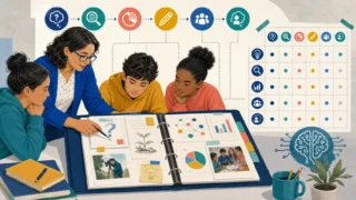 探究プロセスをポートフォリオとルーブリックで評価する様子